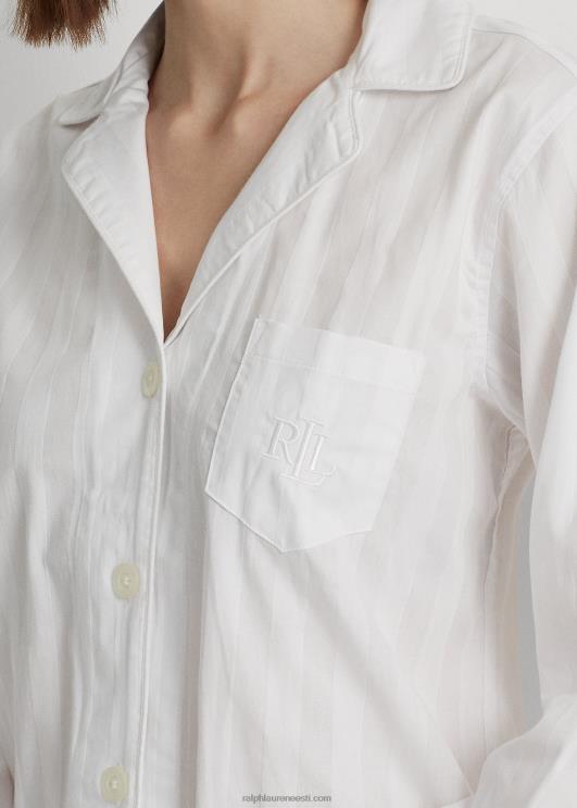 Ralph Lauren naised triibuline puuvillane žakaarmaitseline magamiskomplekt PR0V4139 valge