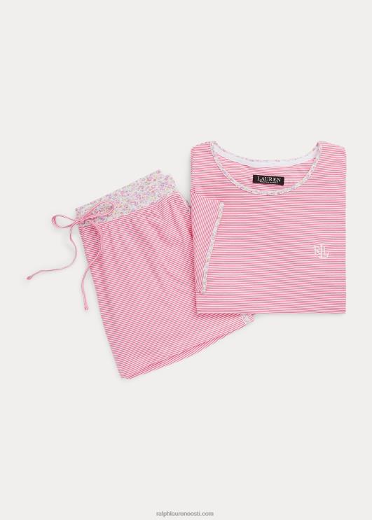 Ralph Lauren naised triibuline trikoo bokseri pidžaama komplekt PR0V4132 roosa triip