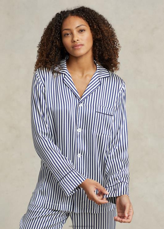 Ralph Lauren naised triibuline veniv siidist pikkade varrukatega pj komplekt PR0V2999 sinised triibud