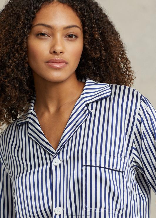 Ralph Lauren naised triibuline veniv siidist pikkade varrukatega pj komplekt PR0V2999 sinised triibud