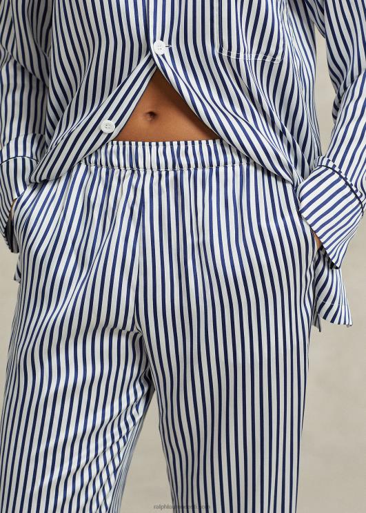 Ralph Lauren naised triibuline veniv siidist pikkade varrukatega pj komplekt PR0V2999 sinised triibud