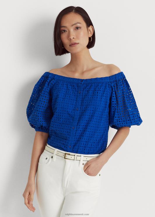 Ralph Lauren naised aasaga puuvillane õlgadeta pluus PR0V3914 sinine saturn