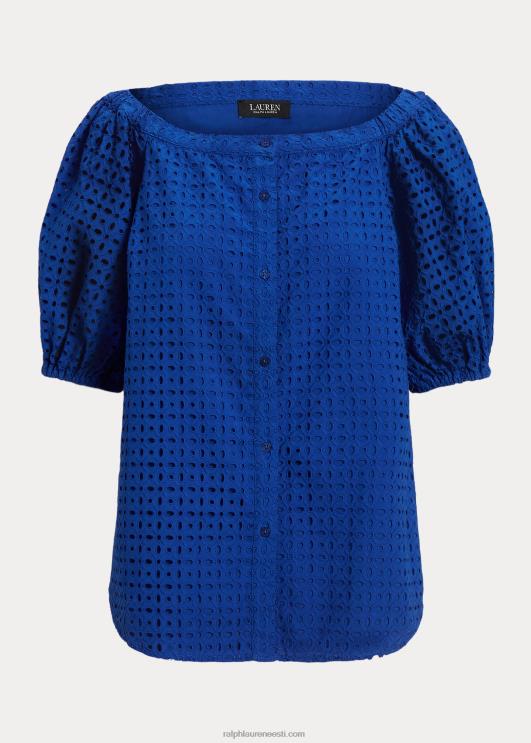 Ralph Lauren naised aasaga puuvillane õlgadeta pluus PR0V3914 sinine saturn