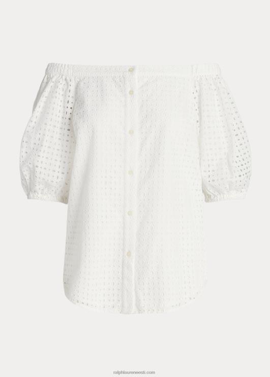 Ralph Lauren naised aasaga puuvillane õlgadeta pluus PR0V4366 valge