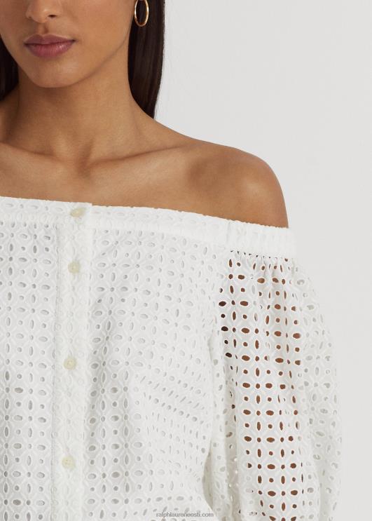 Ralph Lauren naised aasaga puuvillane õlgadeta pluus PR0V4366 valge