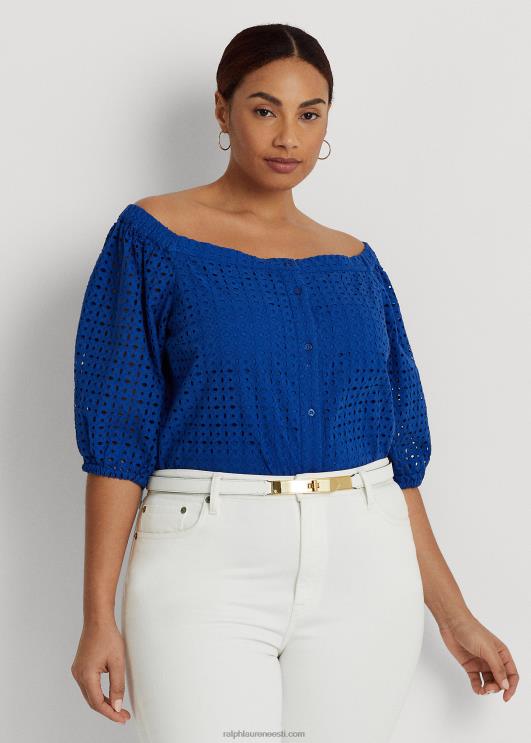 Ralph Lauren naised aasaga puuvillane õlgadeta pluus PR0V4568 sinine saturn