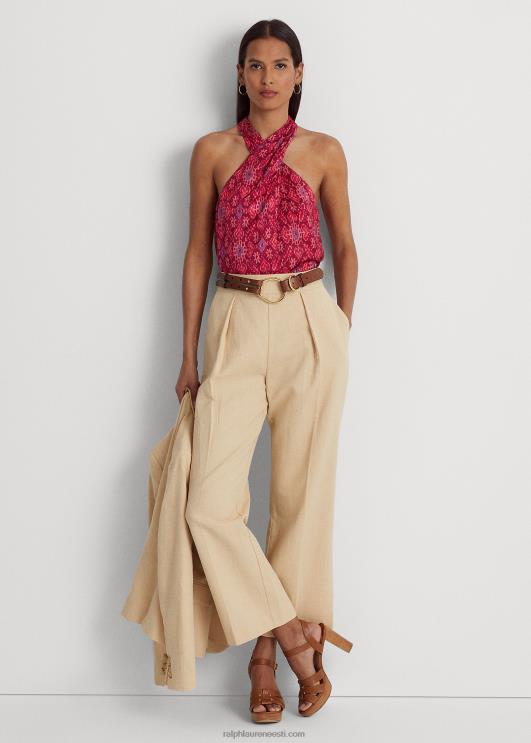 Ralph Lauren naised geo-print shantung päitsetega pluus PR0V3814 fuksia multi