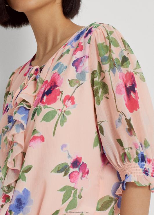 Ralph Lauren naised lilleline kortsus georgette pluus PR0V4377 roosa multi