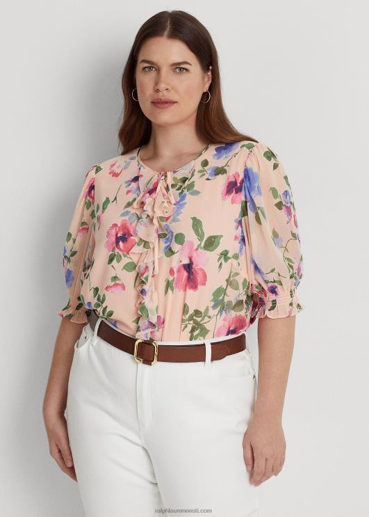 Ralph Lauren naised lilleline kortsus georgette pluus PR0V4697 roosa multi