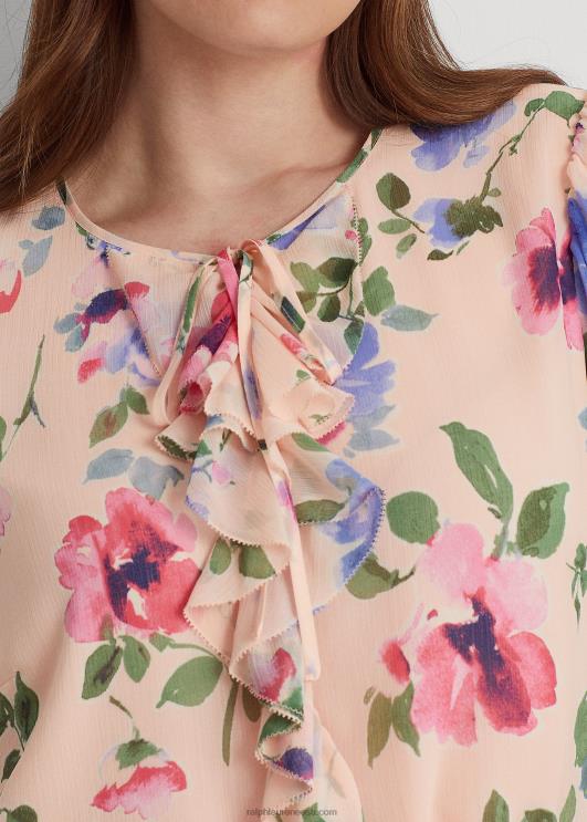 Ralph Lauren naised lilleline kortsus georgette pluus PR0V4697 roosa multi