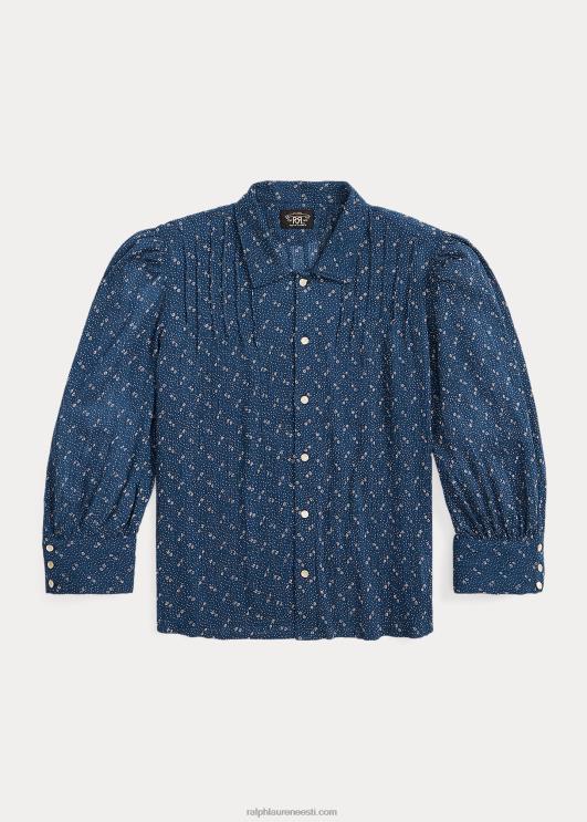 Ralph Lauren naised lilleline kortsus puuvillane voile pluus PR0V3652 sinine