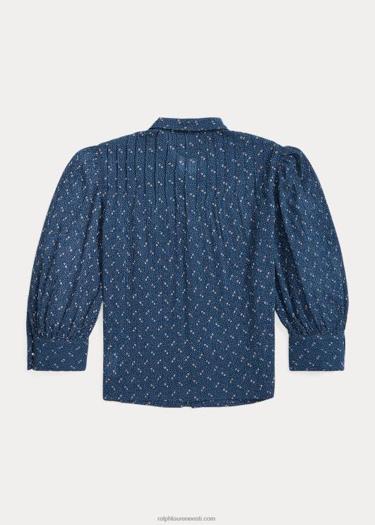 Ralph Lauren naised lilleline kortsus puuvillane voile pluus PR0V3652 sinine