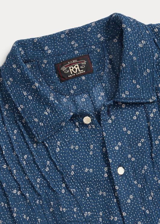 Ralph Lauren naised lilleline kortsus puuvillane voile pluus PR0V3652 sinine