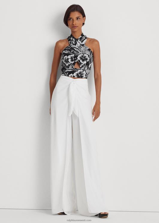 Ralph Lauren naised lilleline krepp kärbitud päitsetega pluus PR0V3871 must valge