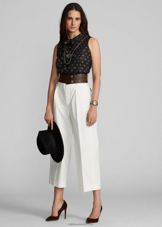 Ralph Lauren naised lilleline puuvillane jacquard varrukateta pluus PR0V3629 must/kreem