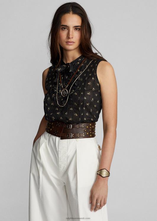 Ralph Lauren naised lilleline puuvillane jacquard varrukateta pluus PR0V3629 must/kreem