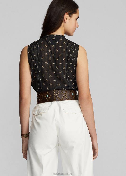 Ralph Lauren naised lilleline puuvillane jacquard varrukateta pluus PR0V3629 must/kreem