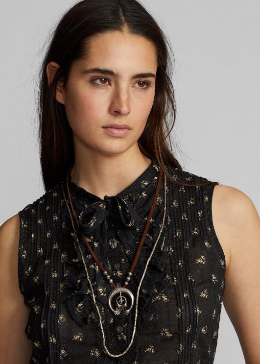 Ralph Lauren naised lilleline puuvillane jacquard varrukateta pluus PR0V3629 must/kreem