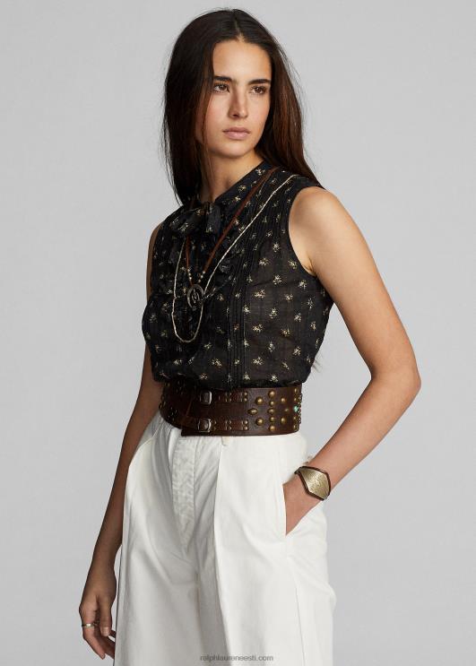 Ralph Lauren naised lilleline puuvillane jacquard varrukateta pluus PR0V3629 must/kreem