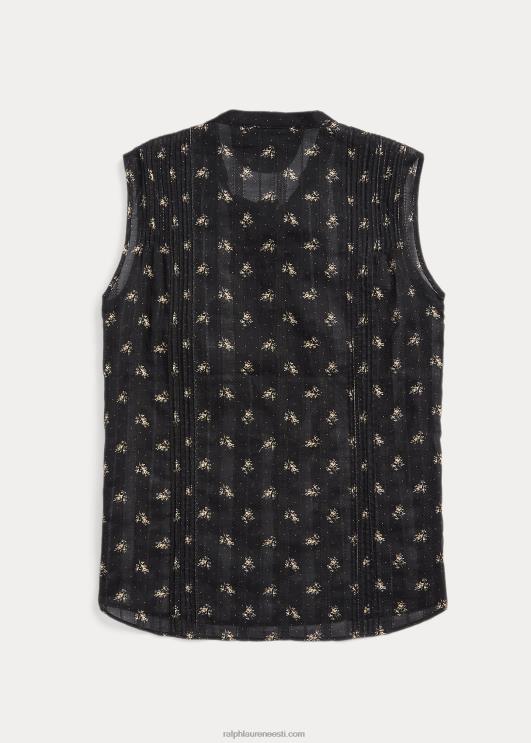 Ralph Lauren naised lilleline puuvillane jacquard varrukateta pluus PR0V3629 must/kreem