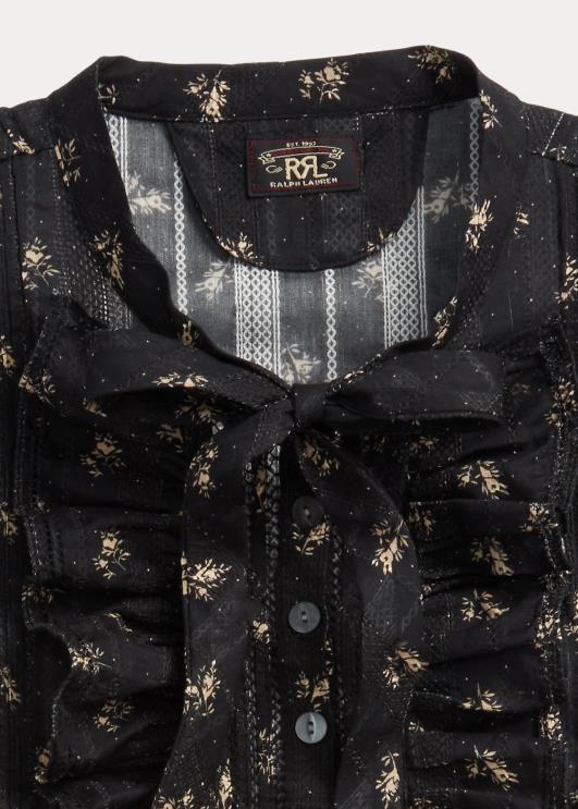 Ralph Lauren naised lilleline puuvillane jacquard varrukateta pluus PR0V3629 must/kreem