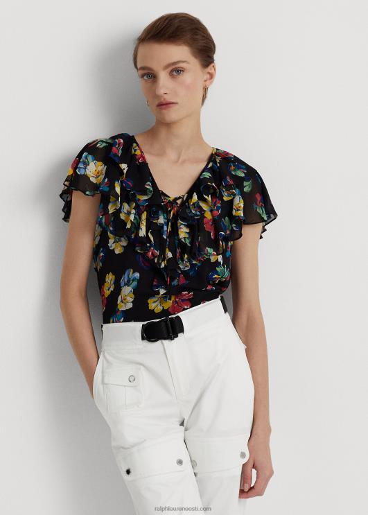 Ralph Lauren naised lilleline volangidega žoržettpluus PR0V3933 must multi