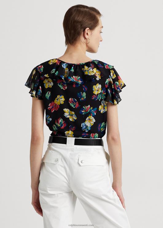 Ralph Lauren naised lilleline volangidega žoržettpluus PR0V3933 must multi