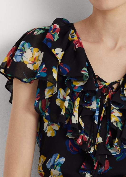 Ralph Lauren naised lilleline volangidega žoržettpluus PR0V3933 must multi