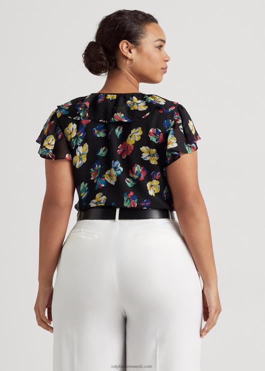 Ralph Lauren naised lilleline volangidega žoržettpluus PR0V4557 must multi