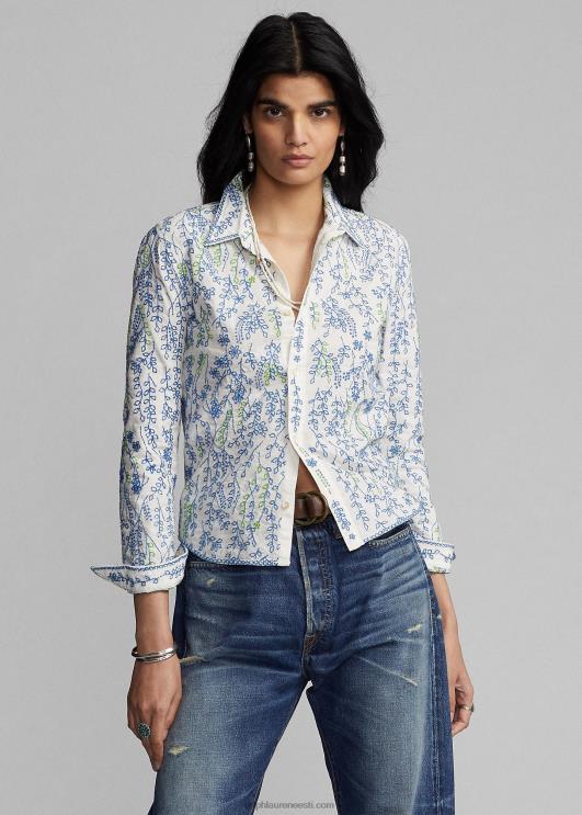 Ralph Lauren naised lilletikandiga puuvillane pluus PR0V3644 kreem/multi