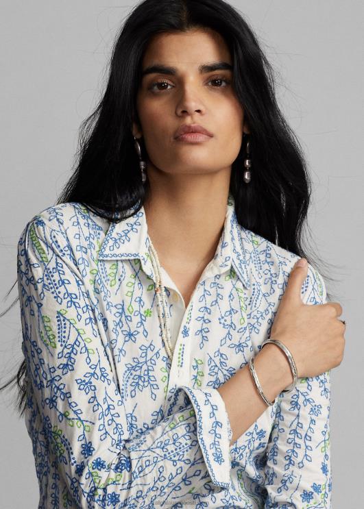 Ralph Lauren naised lilletikandiga puuvillane pluus PR0V3644 kreem/multi