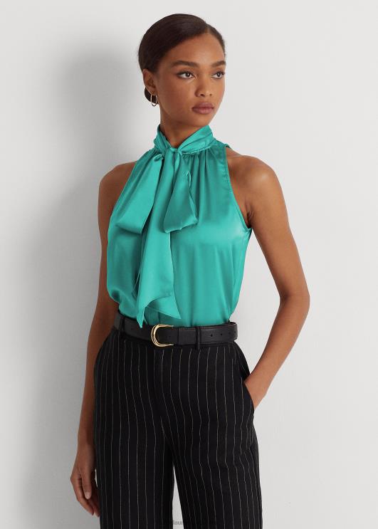 Ralph Lauren naised lipsukaelusega charmeuse varrukateta pluus PR0V4892 naturaalne türkiis