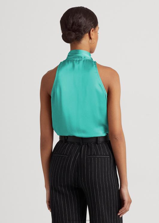 Ralph Lauren naised lipsukaelusega charmeuse varrukateta pluus PR0V9525 naturaalne türkiis