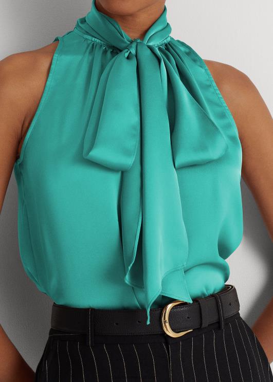 Ralph Lauren naised lipsukaelusega charmeuse varrukateta pluus PR0V9525 naturaalne türkiis