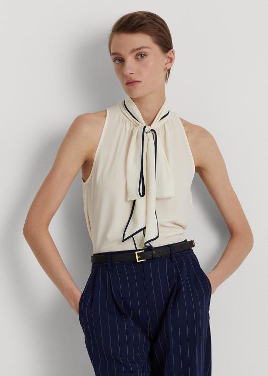 Ralph Lauren naised lipsukaelusega kreppvarrukateta pluus PR0V4068 mascarpone kreem/laev