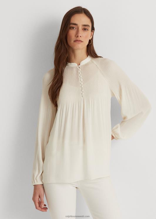 Ralph Lauren naised plisseeritud Georgette pluus PR0V4183 mascarpone kreem