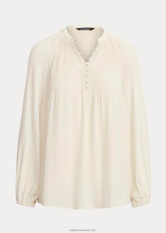 Ralph Lauren naised plisseeritud Georgette pluus PR0V4183 mascarpone kreem