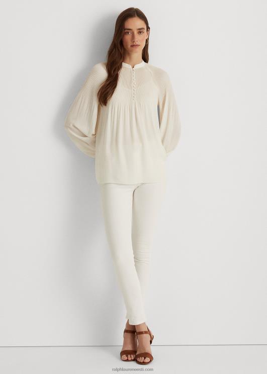 Ralph Lauren naised plisseeritud Georgette pluus PR0V4183 mascarpone kreem