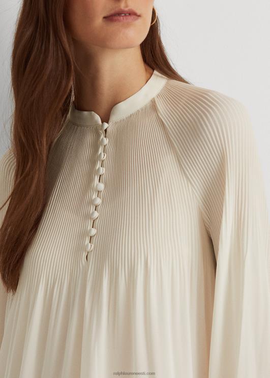 Ralph Lauren naised plisseeritud Georgette pluus PR0V4183 mascarpone kreem