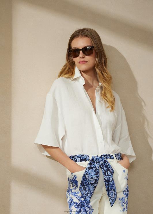 Ralph Lauren naised solomaani linane pluus PR0V9316 keraamiline valge