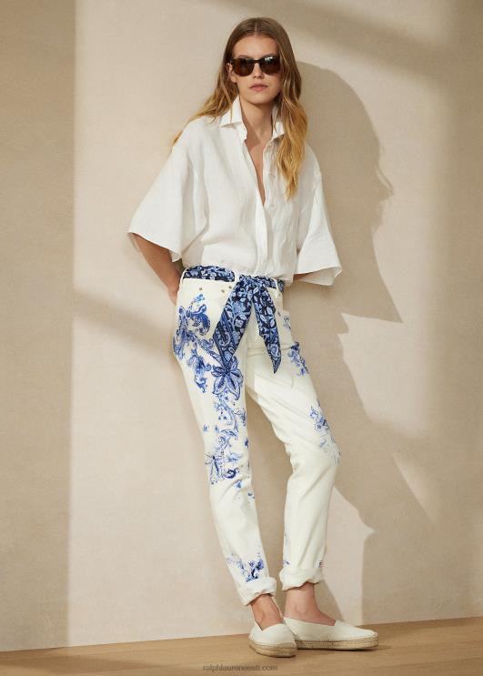 Ralph Lauren naised solomaani linane pluus PR0V9316 keraamiline valge