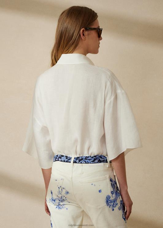 Ralph Lauren naised solomaani linane pluus PR0V9316 keraamiline valge