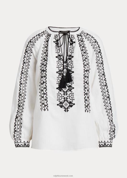 Ralph Lauren naised tikitud linane pluus PR0V3869 valge must