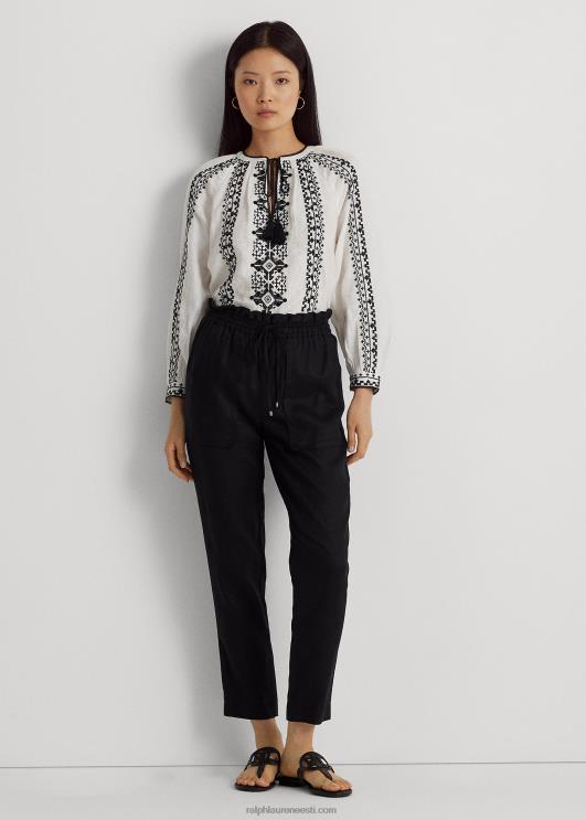 Ralph Lauren naised tikitud linane pluus PR0V3869 valge must