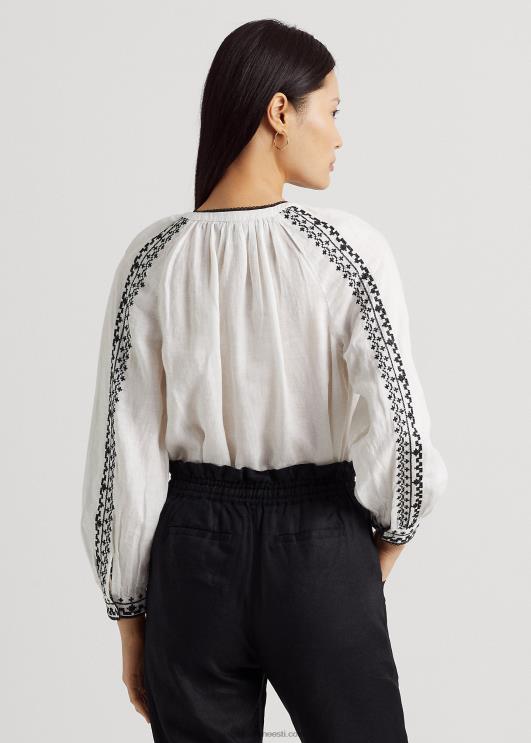 Ralph Lauren naised tikitud linane pluus PR0V3869 valge must