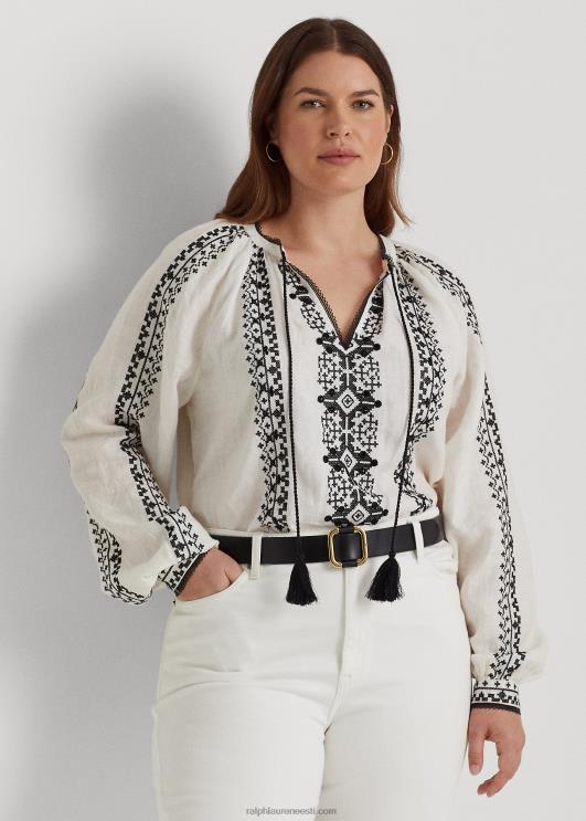 Ralph Lauren naised tikitud linane pluus PR0V4561 valge must