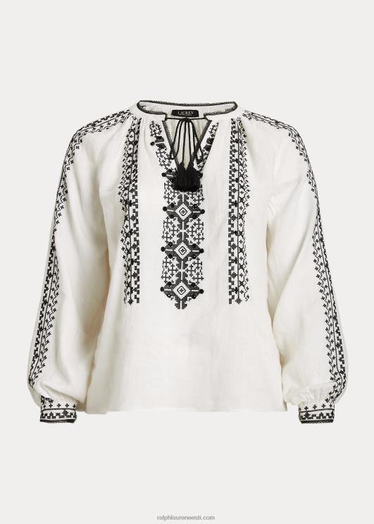 Ralph Lauren naised tikitud linane pluus PR0V4561 valge must