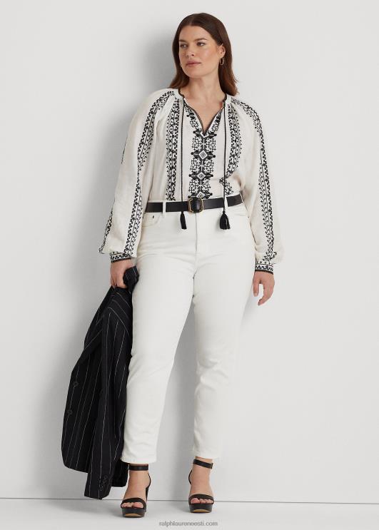 Ralph Lauren naised tikitud linane pluus PR0V4561 valge must