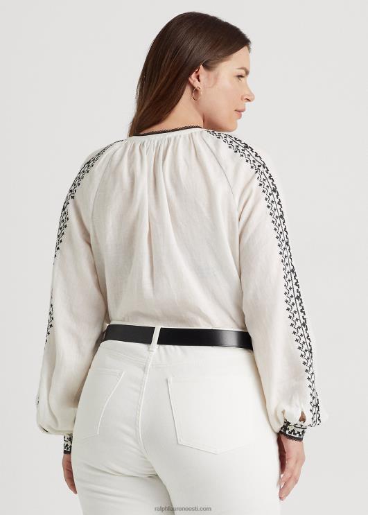 Ralph Lauren naised tikitud linane pluus PR0V4561 valge must