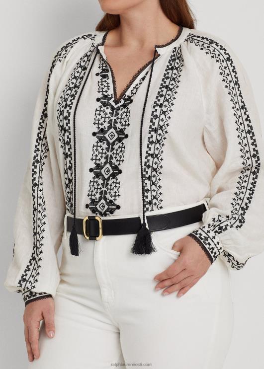 Ralph Lauren naised tikitud linane pluus PR0V4561 valge must